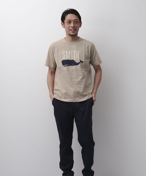 BARNS OUTFITTERS（バーンズアウトフィッターズ）の「【BARNS OUTFITTERS】別注 吊り編みTシャツ SMITH クジラ（Tシャツ/カットソー・メンズ・ベージュ/サックスブルー/ホワイト/レッド・SMALL/X-LARGE/MEDIUM/LARGE）」の9枚目の写真