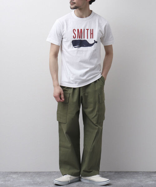 BARNS OUTFITTERS（バーンズアウトフィッターズ）の「【BARNS OUTFITTERS】別注 吊り編みTシャツ SMITH クジラ（Tシャツ/カットソー・メンズ・ベージュ/サックスブルー/ホワイト/レッド・SMALL/X-LARGE/MEDIUM/LARGE）」の6枚目の写真