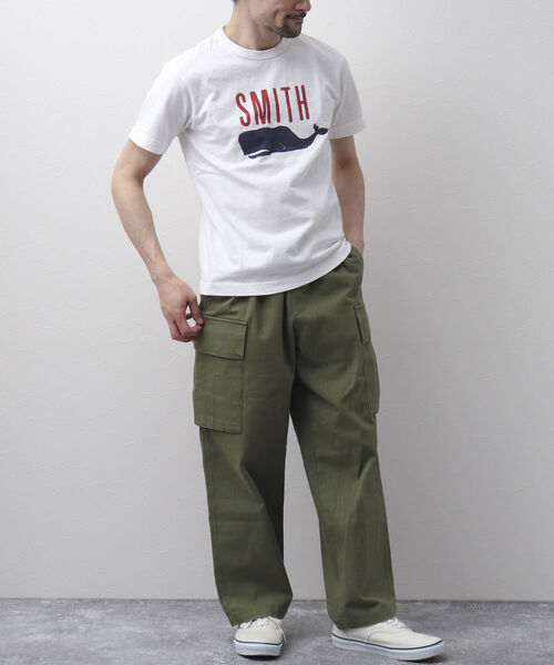 BARNS OUTFITTERS（バーンズアウトフィッターズ）の「【BARNS OUTFITTERS】別注 吊り編みTシャツ SMITH クジラ（Tシャツ/カットソー・メンズ・ベージュ/サックスブルー/ホワイト/レッド・SMALL/X-LARGE/MEDIUM/LARGE）」の8枚目の写真
