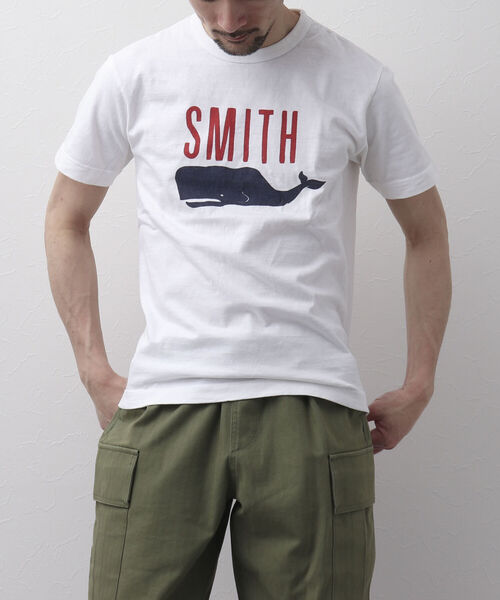 BARNS OUTFITTERS（バーンズアウトフィッターズ）の「【BARNS OUTFITTERS】別注 吊り編みTシャツ SMITH クジラ（Tシャツ/カットソー・メンズ・ベージュ/サックスブルー/ホワイト/レッド・SMALL/X-LARGE/MEDIUM/LARGE）」の12枚目の写真