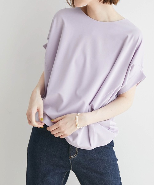 ROPE' PICNIC(ロペピクニック)の「ゴールドパーツバンザイスリーブカットソートップス(Tシャツ/カットソー・レディース・ホワイト/ブラック/ベージュ/ライトグリーン/ダークラベンダー・38)」の5枚目の写真