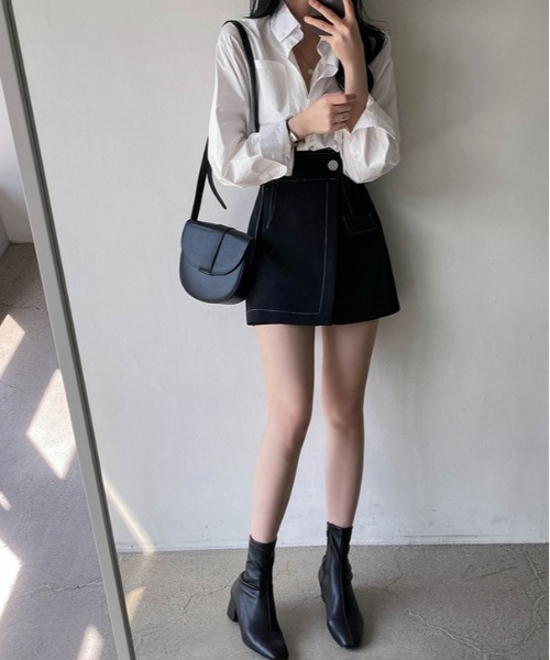 SONA（ソナ）の「SONYUNARA ステッチハイウエストスカパン（スカート・レディース・ブラック・MEDIUM/SMALL）」の2枚目の写真