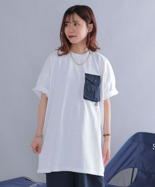 SHIPS(シップス)の「*【SHIPS別注】Coleman:〈吸水速乾/UVカット〉ポケットチュニック◆(Tシャツ/カットソー・レディース・オフホワイト/ブラック/ベージュ・ONE SIZE)」の3枚目の写真