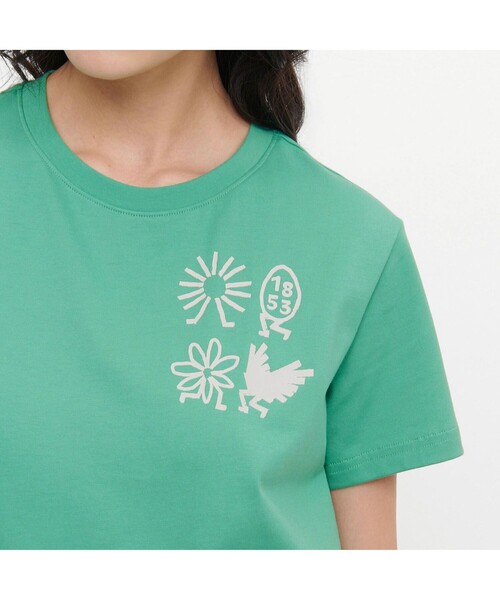 AIGLE(エーグル)の「吸水速乾 グラフィック半袖Tシャツ(AIGLE STORY)(Tシャツ/カットソー・レディース・エメラルド/アイボリー/ピンク/イエロー・S/M/L)」の8枚目の写真