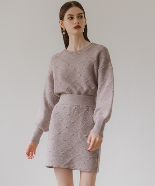 Cheek（チーク）の「ポコポコニットセットアップ（ニット/セーター・レディース・グリーン/アイボリー/モカ・MEDIUM）」の3枚目の写真