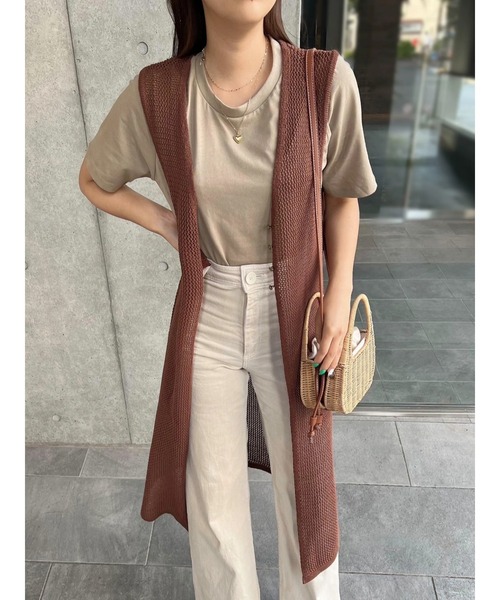 Green Parks(グリーンパークス)の「AYANOプロデュースアイテム メッシュ編みニットジレワンピース(ワンピース・レディース・チャコールグレー/ベージュ/ブラウン/オフホワイト・FREE)」の3枚目の写真