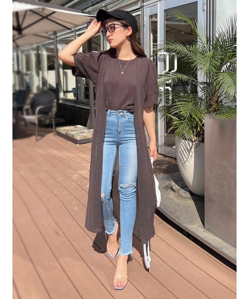 Green Parks(グリーンパークス)の「AYANOプロデュースアイテム メッシュ編みニットジレワンピース(ワンピース・レディース・チャコールグレー/ベージュ/ブラウン/オフホワイト・FREE)」の8枚目の写真