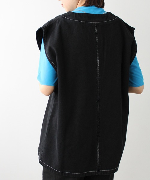 GeeRA（ジーラ）の「デニムＶネックベスト（ベスト・レディース・ブラック/オフホワイト/ブルー・MEDIUM）」の15枚目の写真