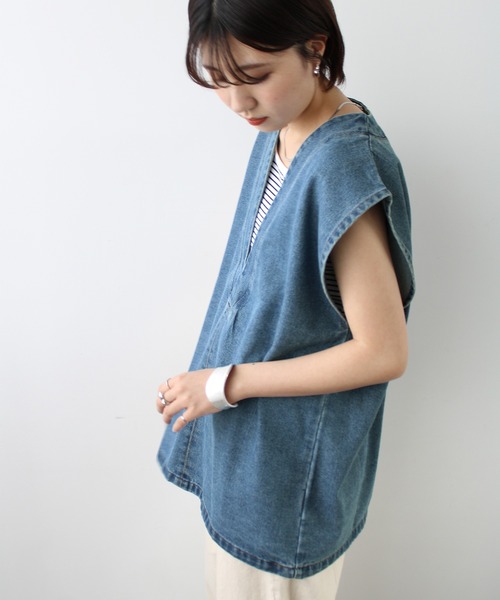 GeeRA（ジーラ）の「デニムＶネックベスト（ベスト・レディース・ブラック/オフホワイト/ブルー・MEDIUM）」の5枚目の写真