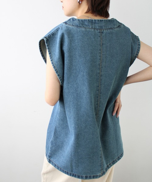 GeeRA（ジーラ）の「デニムＶネックベスト（ベスト・レディース・ブラック/オフホワイト/ブルー・MEDIUM）」の14枚目の写真