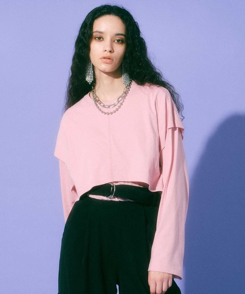 MAISON SPECIAL（メゾンスペシャル）の「レイヤードビッグロングTEE【MAISON SPECIAL/メゾンスペシャル】（Tシャツ/カットソー・レディース・ホワイト/ブラック/ピンク/ブルー・FREE）」の4枚目の写真