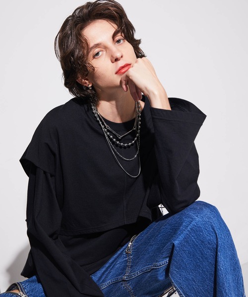 MAISON SPECIAL（メゾンスペシャル）の「レイヤードビッグロングTEE【MAISON SPECIAL/メゾンスペシャル】（Tシャツ/カットソー・レディース・ホワイト/ブラック/ピンク/ブルー・FREE）」の3枚目の写真