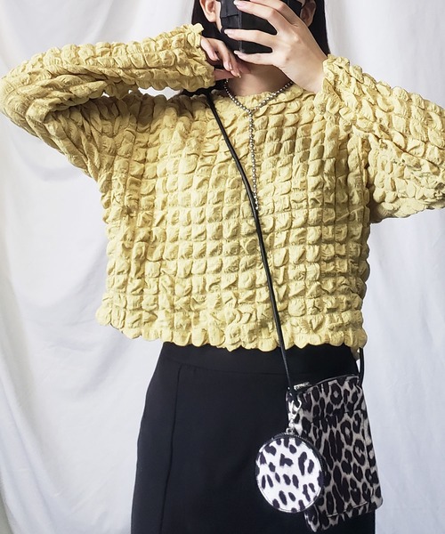 me+em select(ミームセレクト)の「クロップドぽこぽこプルオーバー(Tシャツ/カットソー・レディース・ブラック/ベージュ/オリーブ/アイボリー・FREE)」の22枚目の写真