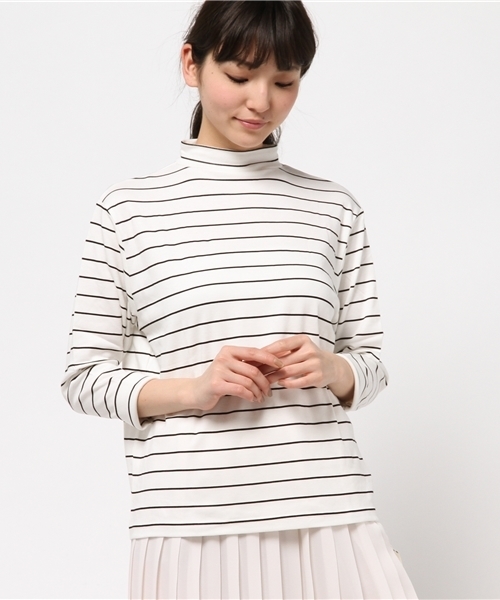 OUTLET(アウトレット)の「【Kastane】細ボーダーハイネックプルオーバー(Tシャツ/カットソー・レディース・ブラック×ホワイト/ホワイト×ブラック・FREE)」の2枚目の写真
