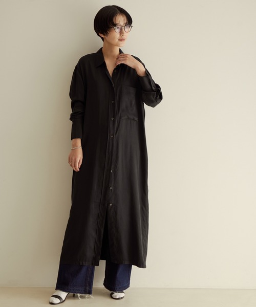 SALON adam et rope'（サロン アダム エ ロペ）の「オーバーダイシャツワンピース（シャツワンピース・レディース・ブラック/オフホワイト/ピンク・FREE）」の12枚目の写真