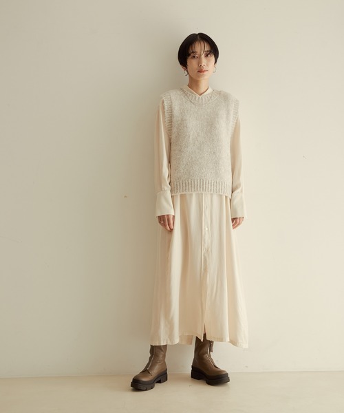 SALON adam et rope'（サロン アダム エ ロペ）の「オーバーダイシャツワンピース（シャツワンピース・レディース・ブラック/オフホワイト/ピンク・FREE）」の10枚目の写真