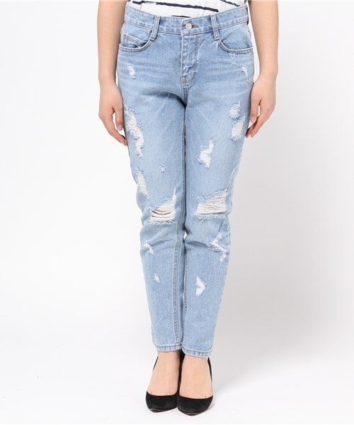 WHO'S WHO gallery（フーズフーギャラリー）の「【minddenim】クラッシュストレートデニム3（デニムパンツ・レディース・ライトブルー・MEDIUM/SMALL）」の3枚目の写真