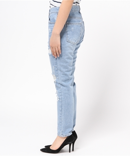 WHO'S WHO gallery（フーズフーギャラリー）の「【minddenim】クラッシュストレートデニム3（デニムパンツ・レディース・ライトブルー・MEDIUM/SMALL）」の4枚目の写真