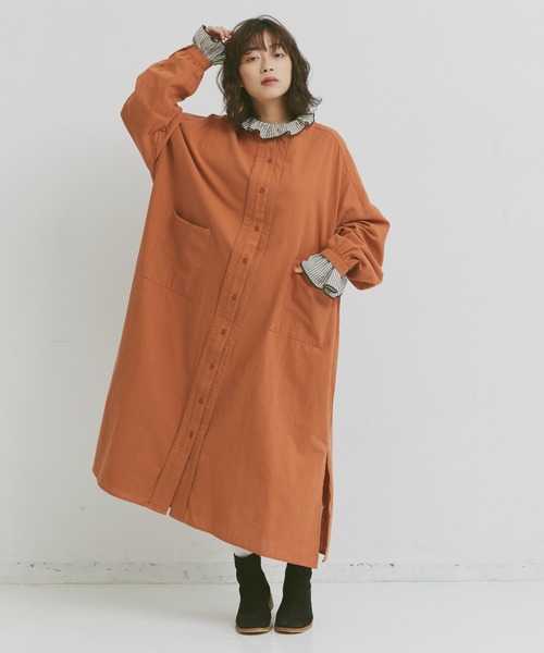 Libra Cue（リブラ キュー）の「コットンタックシャツワンピース（シャツワンピース・レディース・アイボリー/オレンジ/ネイビー・FREE）」の16枚目の写真