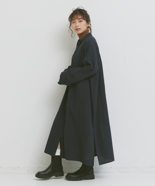 Libra Cue（リブラ キュー）の「コットンタックシャツワンピース（シャツワンピース・レディース・アイボリー/オレンジ/ネイビー・FREE）」の5枚目の写真