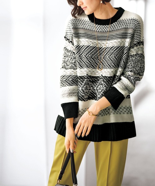 セール】幾何柄デザインニットプルオーバー（ニット/セーター