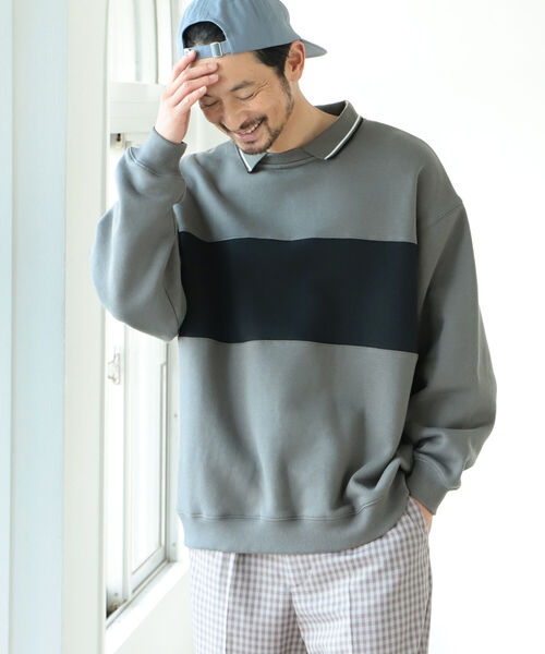 B:MING by BEAMS（ビーミングバイビームス）の「B:MING by BEAMS / ポロ襟 裏起毛 ビッグシルエット スウェット シャツ（スウェット・メンズ・チャコールグレー/ホワイト系その他5・X-LARGE/SMALL/LARGE/MEDIUM）」の2枚目の写真