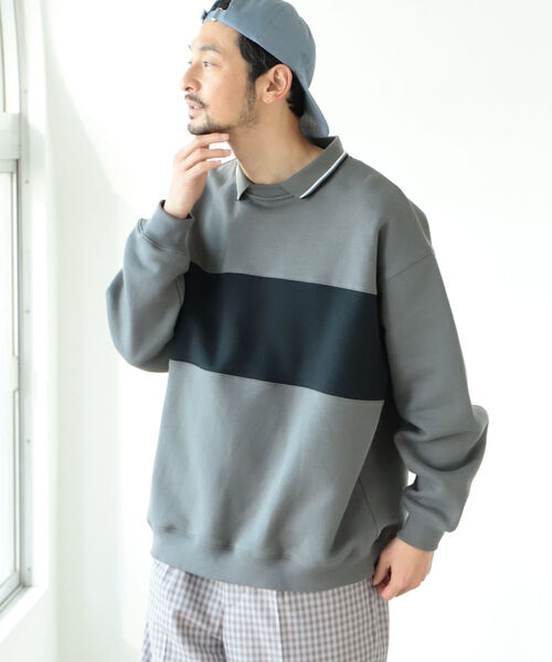 B:MING by BEAMS（ビーミングバイビームス）の「B:MING by BEAMS / ポロ襟 裏起毛 ビッグシルエット スウェット シャツ（スウェット・メンズ・チャコールグレー/ホワイト系その他5・X-LARGE/SMALL/LARGE/MEDIUM）」の5枚目の写真