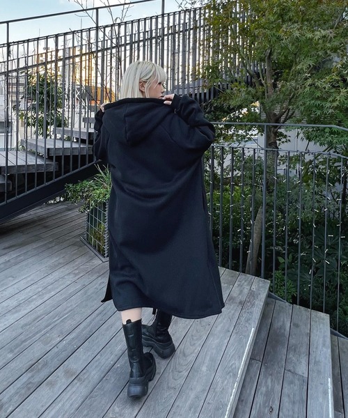 Figments(フィグメンツ)の「裏起毛ロングZIPパーカー(パーカー・レディース・ブラック/グレー・FREE)」の6枚目の写真