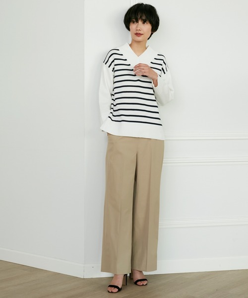 INED（イネド）の「リネンストレッチワイドパンツ（その他パンツ・レディース・ネイビー/キャメル/レッド・5号/7号/9号/11号）」の4枚目の写真