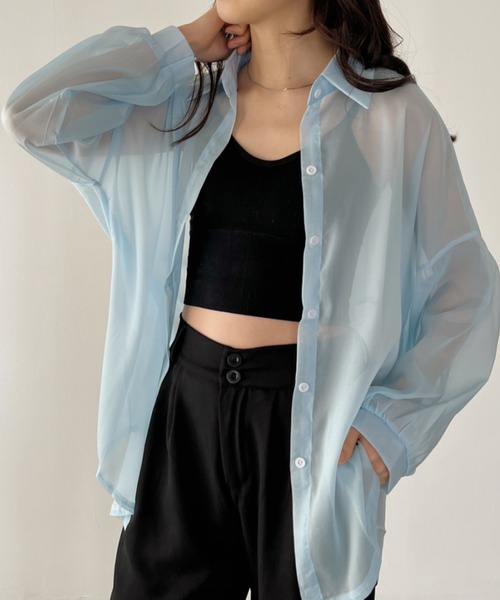 CLEA(クレア)の「ボリューム袖オーバーサイズシアーシャツ(シャツ/ブラウス・レディース・ホワイト/アイボリー/ブラック/ライトピンク/ライトブルー・FREE)」の19枚目の写真