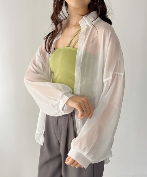 CLEA(クレア)の「ボリューム袖オーバーサイズシアーシャツ(シャツ/ブラウス・レディース・ホワイト/アイボリー/ブラック/ライトピンク/ライトブルー・FREE)」の16枚目の写真