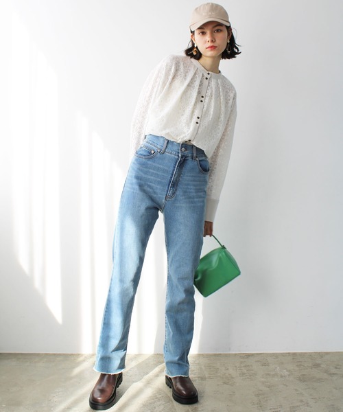 GeeRA(ジーラ)の「前後2WAYブロック柄レースシャツ(シャツ/ブラウス・レディース・アイボリー/ラベンダー・LARGE/MEDIUM)」の3枚目の写真