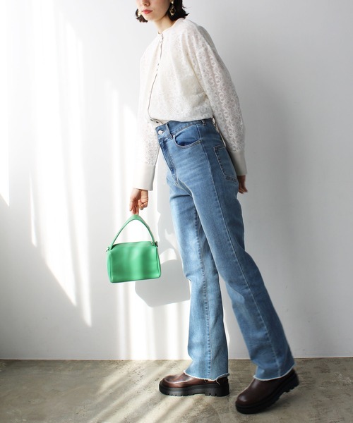 GeeRA(ジーラ)の「前後2WAYブロック柄レースシャツ(シャツ/ブラウス・レディース・アイボリー/ラベンダー・LARGE/MEDIUM)」の4枚目の写真