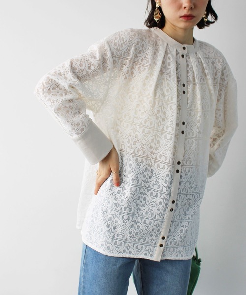 GeeRA(ジーラ)の「前後2WAYブロック柄レースシャツ(シャツ/ブラウス・レディース・アイボリー/ラベンダー・LARGE/MEDIUM)」の10枚目の写真