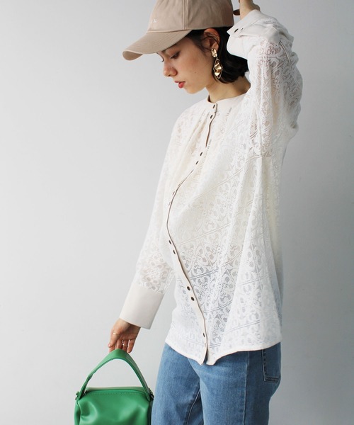 GeeRA(ジーラ)の「前後2WAYブロック柄レースシャツ(シャツ/ブラウス・レディース・アイボリー/ラベンダー・LARGE/MEDIUM)」の11枚目の写真