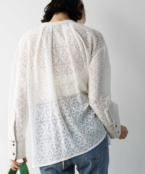 GeeRA(ジーラ)の「前後2WAYブロック柄レースシャツ(シャツ/ブラウス・レディース・アイボリー/ラベンダー・LARGE/MEDIUM)」の12枚目の写真