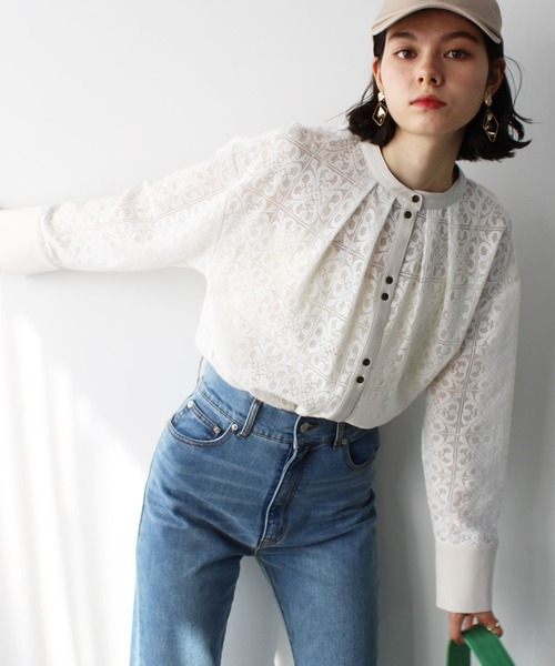 GeeRA(ジーラ)の「前後2WAYブロック柄レースシャツ(シャツ/ブラウス・レディース・アイボリー/ラベンダー・LARGE/MEDIUM)」の7枚目の写真