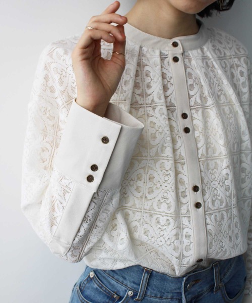 GeeRA(ジーラ)の「前後2WAYブロック柄レースシャツ(シャツ/ブラウス・レディース・アイボリー/ラベンダー・LARGE/MEDIUM)」の8枚目の写真