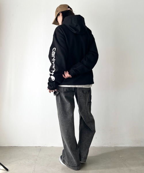 Carhartt ブラック XL ルーズフィットジャケット セール】Carhartt(カーハート)/ ルーズフィット 袖ロゴ パーカー