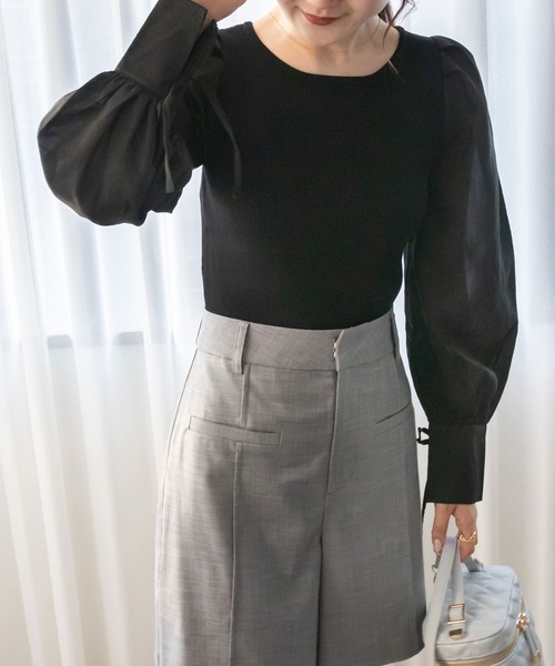 RANDA（ランダ）の「ボリュームスリーブドッキングニット（ニット/セーター・レディース・クリーム/ピンク/ブラック・FREE）」の2枚目の写真