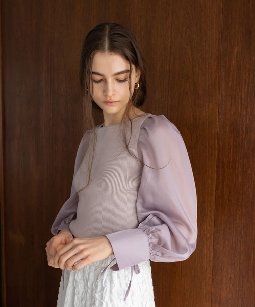 RANDA（ランダ）の「ボリュームスリーブドッキングニット（ニット/セーター・レディース・クリーム/ピンク/ブラック・FREE）」の4枚目の写真