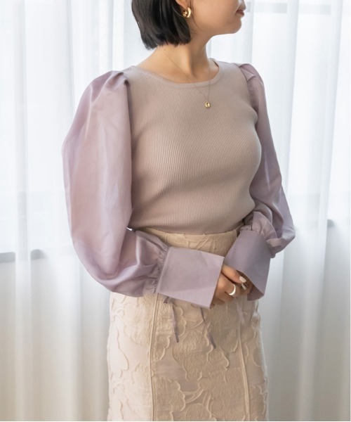 RANDA（ランダ）の「ボリュームスリーブドッキングニット（ニット/セーター・レディース・クリーム/ピンク/ブラック・FREE）」の8枚目の写真