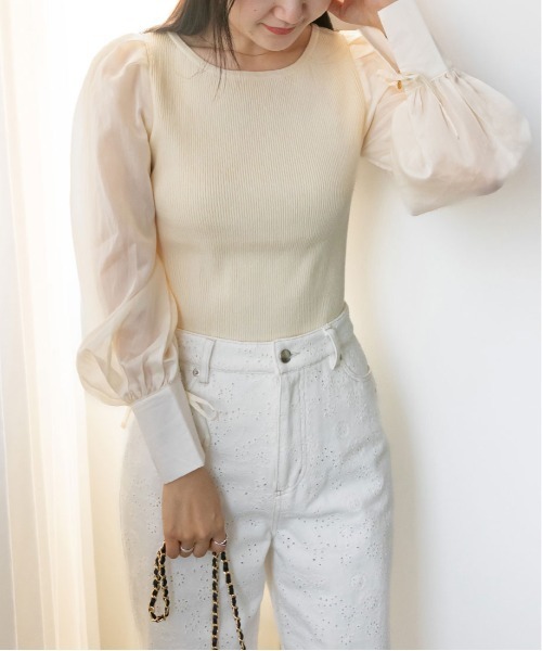 RANDA（ランダ）の「ボリュームスリーブドッキングニット（ニット/セーター・レディース・クリーム/ピンク/ブラック・FREE）」の13枚目の写真