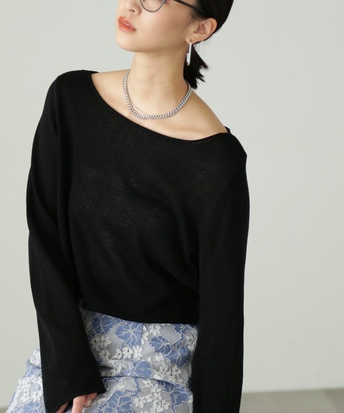 FREE'S MART（フリーズマート）の「リネン混ボートネックショート丈ニット（ニット/セーター・レディース・ホワイト/ブラック/ライトグリーン・FREE）」の13枚目の写真