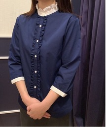 TOKYO SHIRTS | 形態安定ノーアイロン スタンドミニフリル 七分袖ビジネスワイシャツ(ビジネスシャツ)