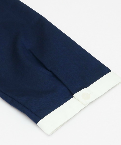 TOKYO SHIRTS（トウキョウシャツ）の「形態安定ノーアイロン スタンドミニフリル 七分袖ビジネスワイシャツ（ビジネスシャツ・レディース・ネイビー・L/LL/M/S）」の2枚目の写真