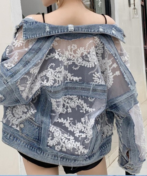 deux amour(ドゥーザムール)の「レース刺繍切り替えGジャン(デニムジャケット・レディース・ブルー・FREE)」の3枚目の写真