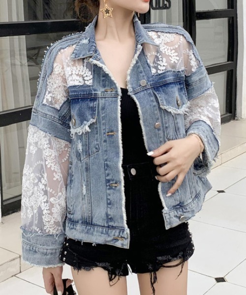 deux amour(ドゥーザムール)の「レース刺繍切り替えGジャン(デニムジャケット・レディース・ブルー・FREE)」の7枚目の写真