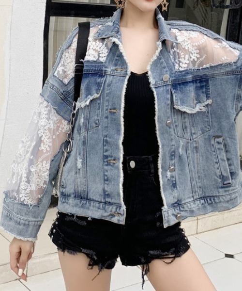 deux amour(ドゥーザムール)の「レース刺繍切り替えGジャン(デニムジャケット・レディース・ブルー・FREE)」の10枚目の写真