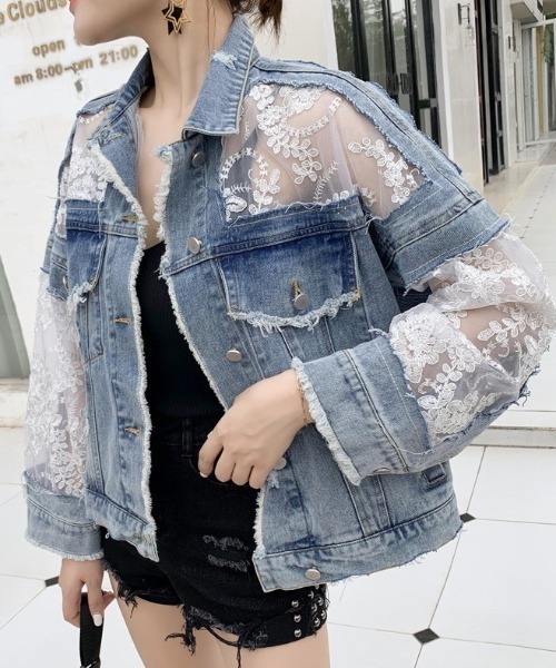 deux amour(ドゥーザムール)の「レース刺繍切り替えGジャン(デニムジャケット・レディース・ブルー・FREE)」の6枚目の写真